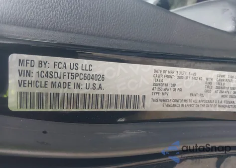 2023 Dodge Durango Pursuit Awd z USA, uszkodzony, nr VIN 1C4SDJFT5PC604026